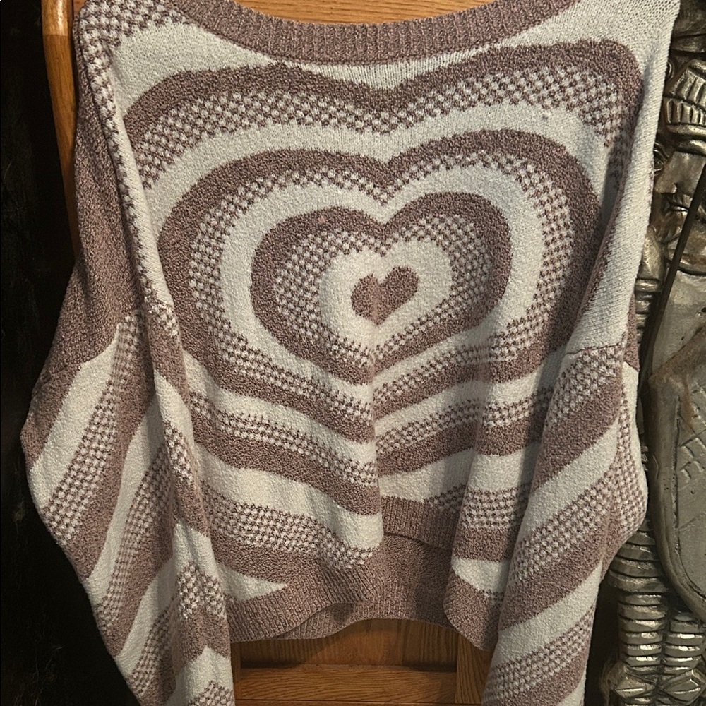 No Boundaries Brown and Cream Heart Sweater